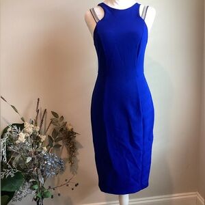 Mavi Blue Halter Sheath Midi Dress